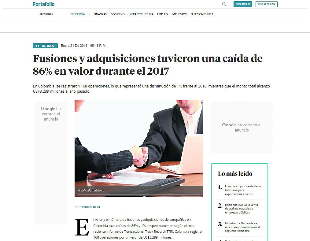 Fusiones y adquisiciones tuvieron una cada de 86% en valor durante el 2017